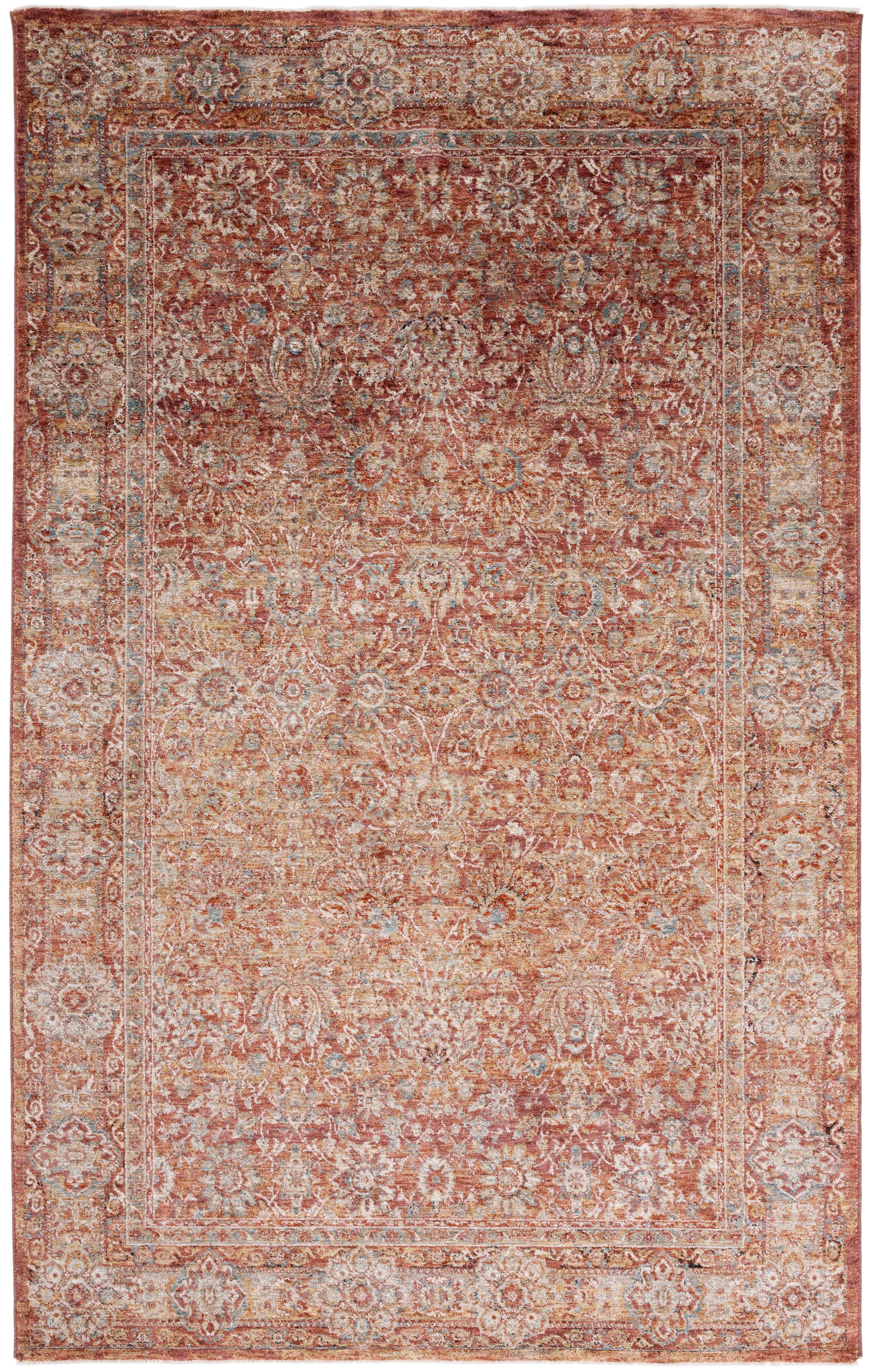 SAFAVIEH Valencia Maria Oriental Polyester Area Rug, Rust/Teal, 4' x 6'2"