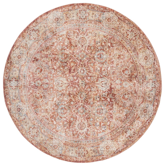 SAFAVIEH Valencia Maria Oriental Polyester Area Rug, Rust/Teal, 6'4" x 6'4" Round