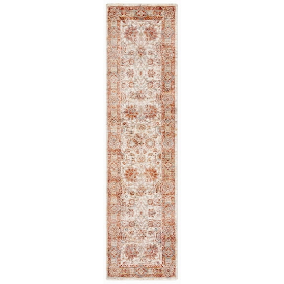 SAFAVIEH Valencia Maria Oriental Polyester Runner Rug, Ivory/Rust, 2' x 8'