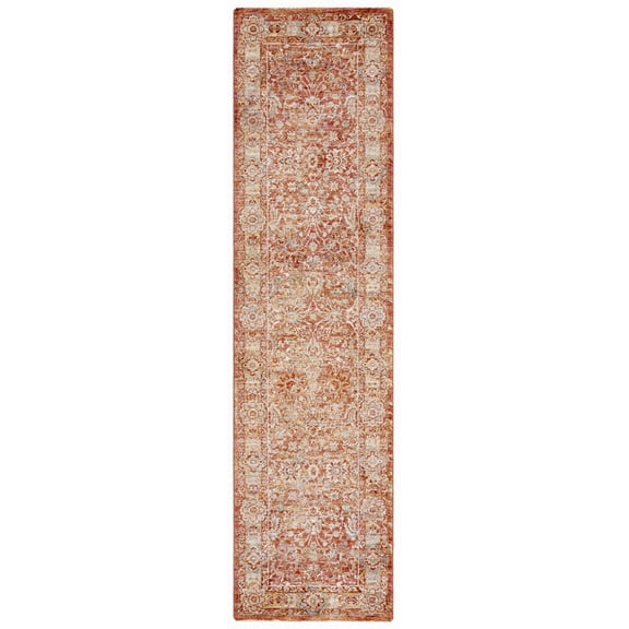 SAFAVIEH Valencia Maria Oriental Polyester Runner Rug, Rust/Teal, 2' x 8'