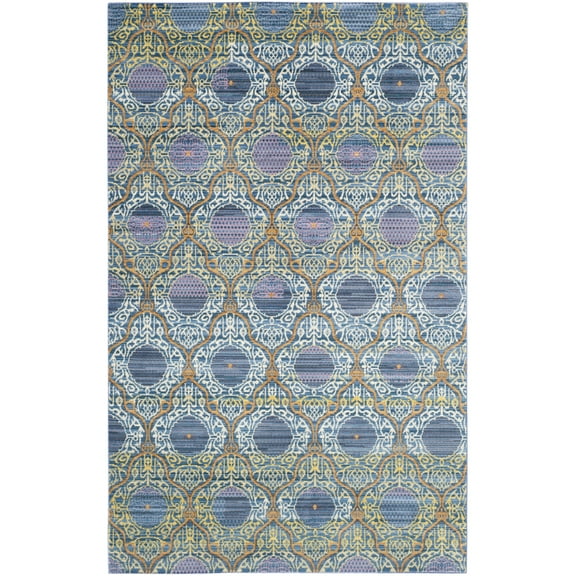 SAFAVIEH Valencia Raschelle Quatrefoil Polyester Area Rug, Lavender/Gold, 5' x 8'