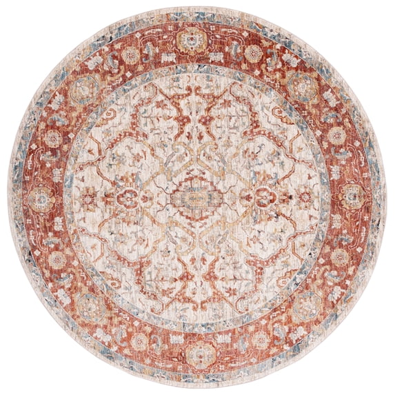 SAFAVIEH Valencia Renae Medallion Polyester Area Rug, Ivory/Rust, 6'4" x 6'4" Round