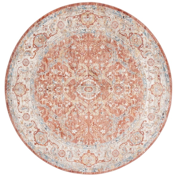 SAFAVIEH Valencia Renae Medallion Polyester Area Rug, Rust/Beige, 6'4" x 6'4" Round