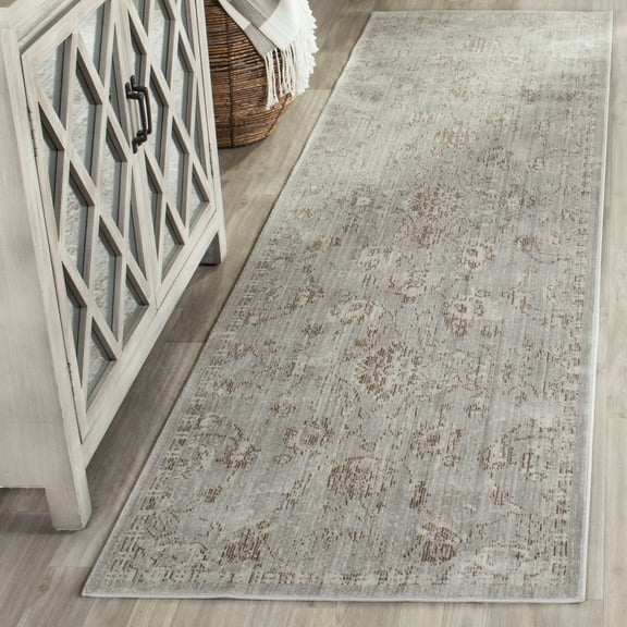 SAFAVIEH Valencia Rowan Floral Bordered Polyester Runner Rug, Grey/Multi, 2'3" x 8'