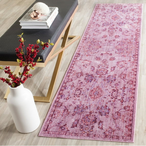 SAFAVIEH Valencia Rowan Floral Bordered Polyester Runner Rug, Pink/Multi, 2'3" x 8'