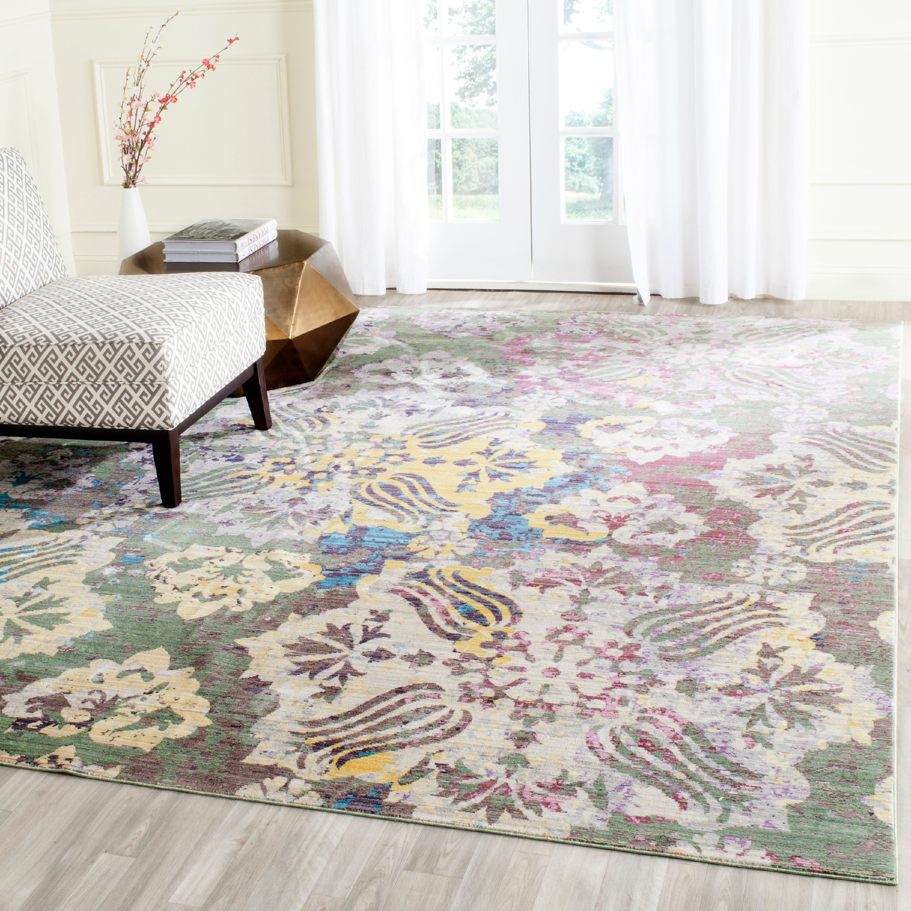 SAFAVIEH Valencia Rowland Vintage Floral Polyester Area Rug, Multi, 9' x 12'