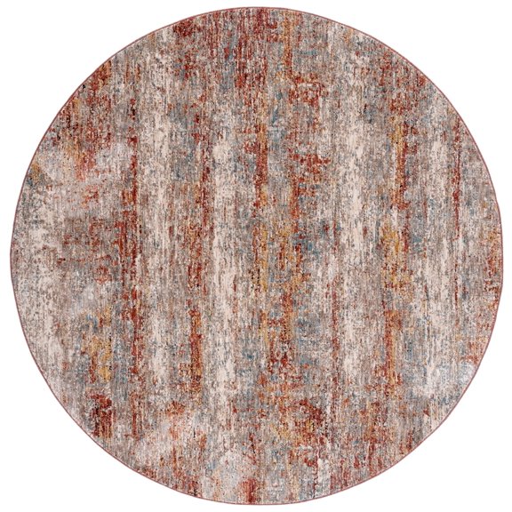 SAFAVIEH Valencia Tabitha Abstract Polyester Area Rug, Beige/Rust, 6'4" x 6'4" Round