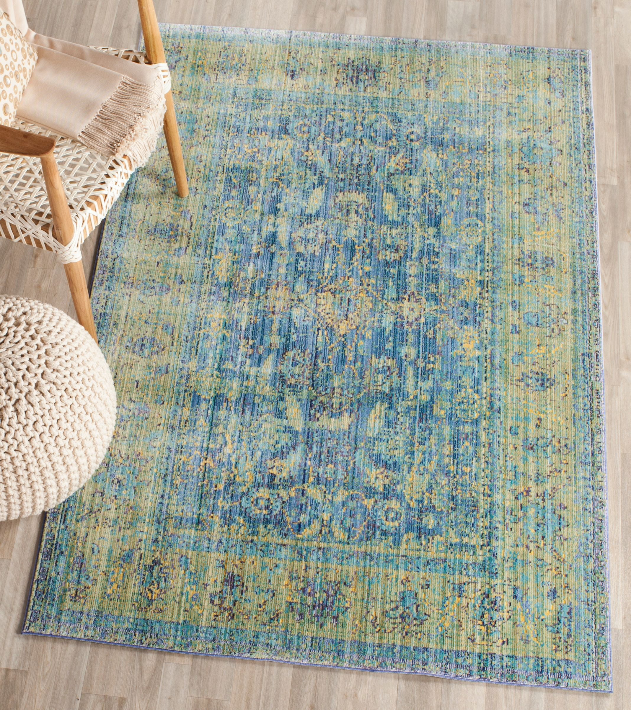 Valencia Blue and Multicolor Synthetic Area Rug, 4' x 6'