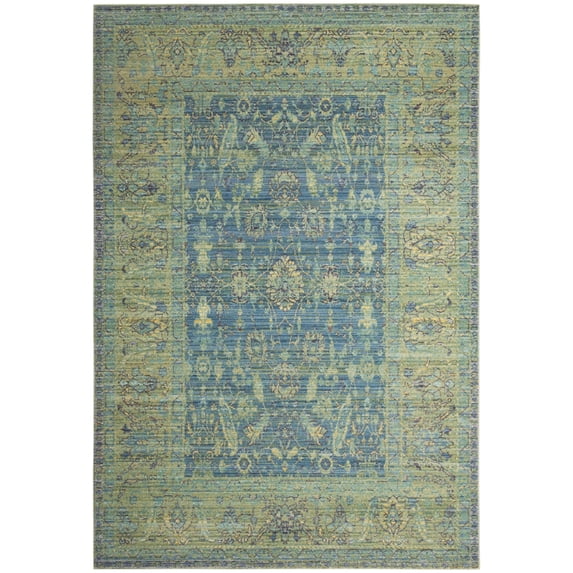SAFAVIEH Valencia Tristen Floral Bordered Polyester Area Rug, Blue/Multi, 6' x 9'