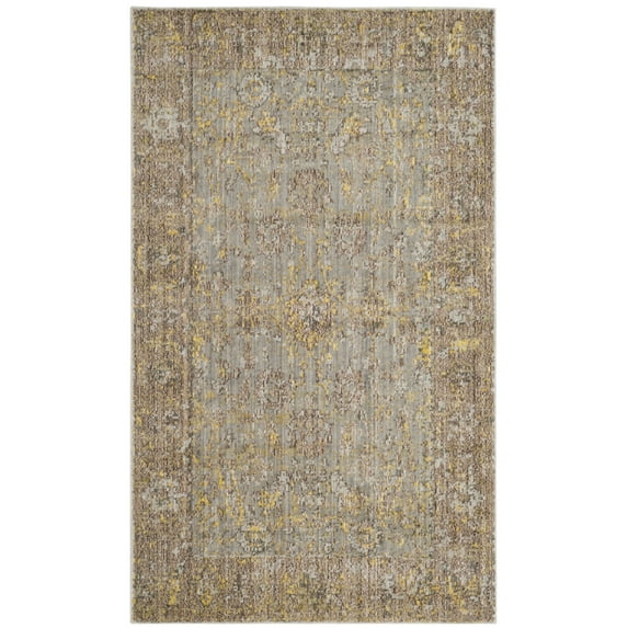 SAFAVIEH Valencia Tristen Floral Bordered Polyester Area Rug, Grey/Multi, 4' x 6'