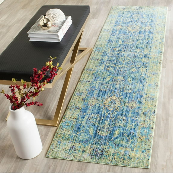 SAFAVIEH Valencia Tristen Floral Bordered Polyester Runner Rug, Blue/Multi, 2'3" x 6'