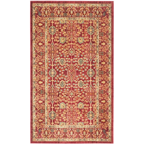 SAFAVIEH Valencia Weston Floral Bordered Polyester Area Rug, Red, 3' x 5'