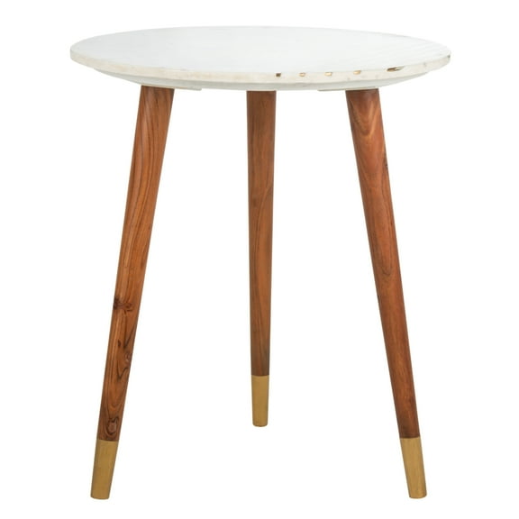 SAFAVIEH Valerie Mid-Century Round Marble Accent Table, White Marble