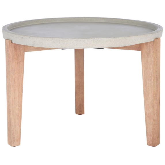 SAFAVIEH Valton Outdoor Patio Round Side Table, Natural/Light Grey