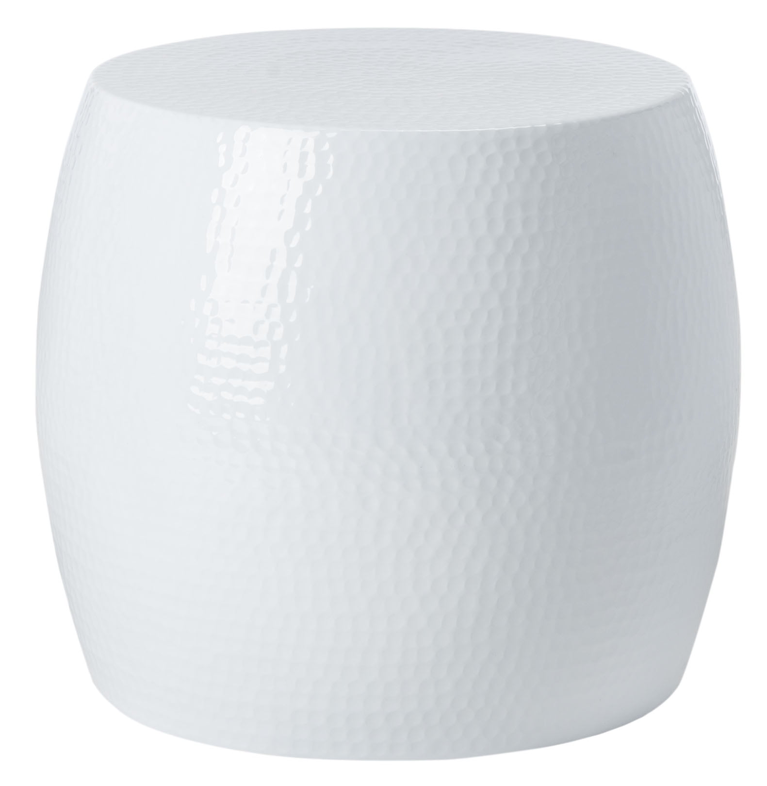White Round Hammered Metal Accent Stool