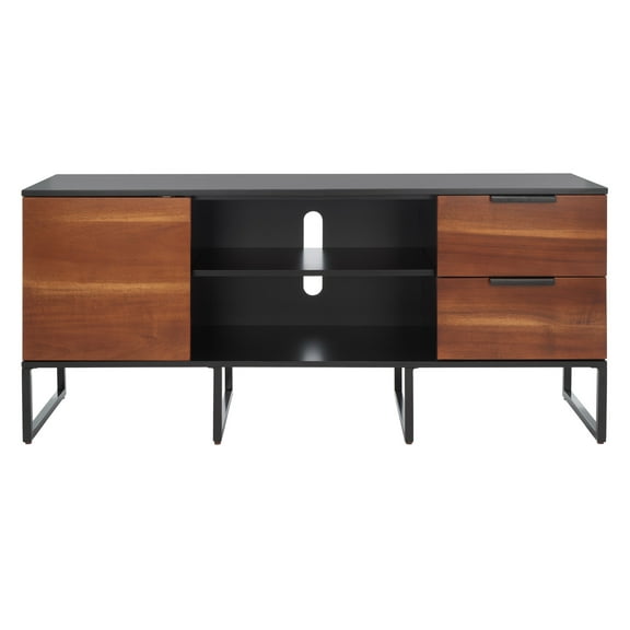 SAFAVIEH Vance 1 Door 2 Drawer 2 Shelf Media Stand, Brown/Black (54 in. W x 15.4 in. D x 24 in. H)