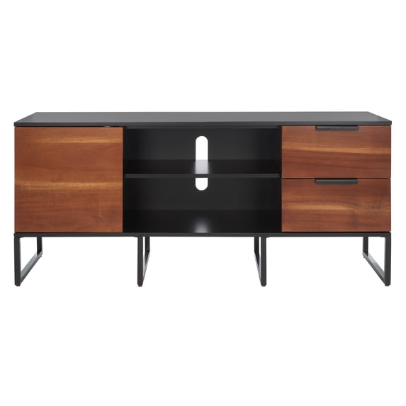 SAFAVIEH Vance 1 Door 2 Drawer 2 Shelf Media Stand, Brown/Black (54 in. W x 15.4 in. D x 24 in. H)