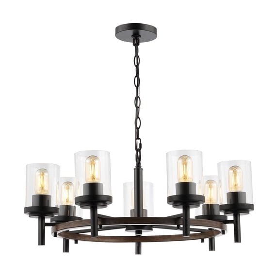 SAFAVIEH Vancouver 7-Light LED Black Iron Pendant Light with Clear Shade