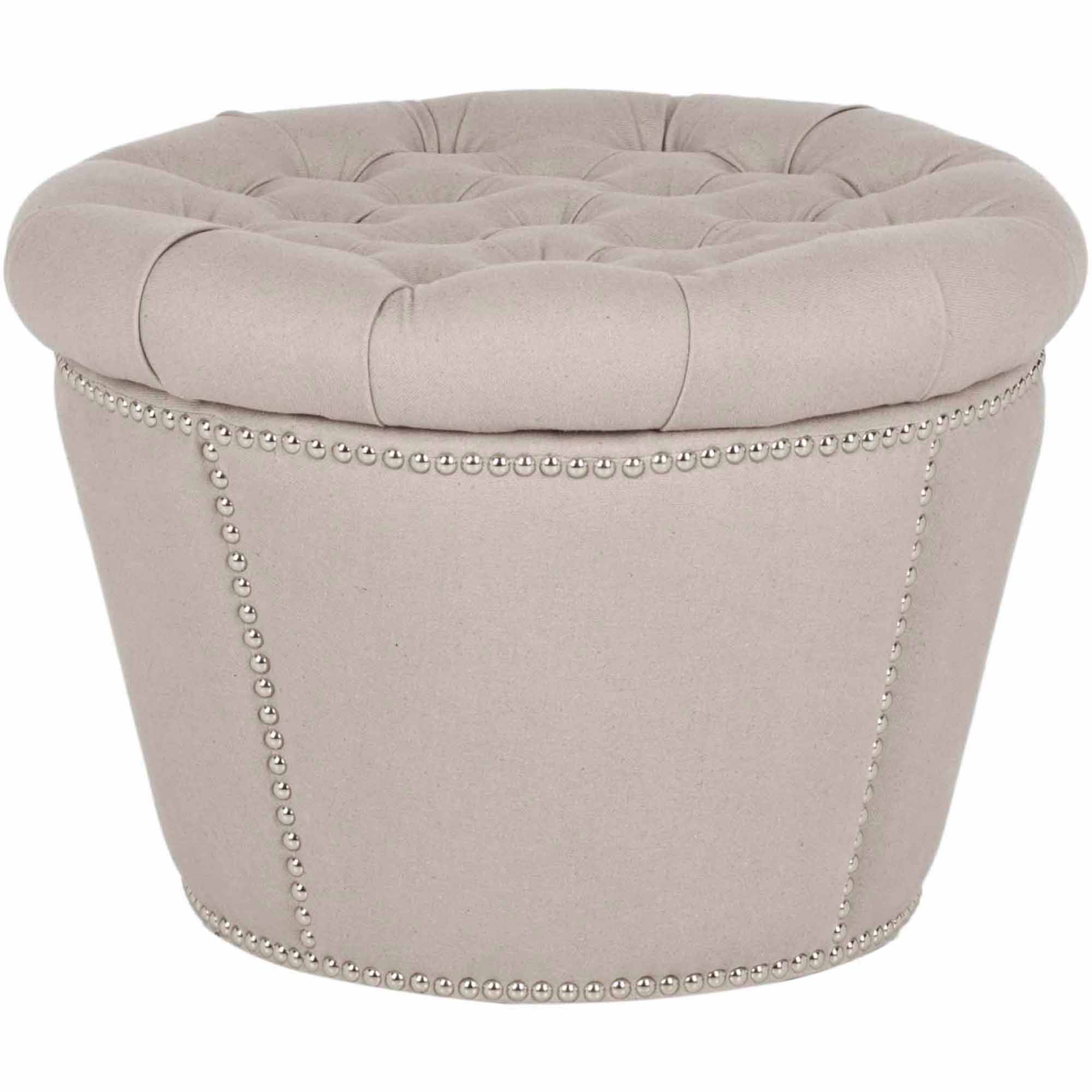 SAFAVIEH Vanessa Modern Glam Ottoman w/ Silver Nail Heads, Taupe