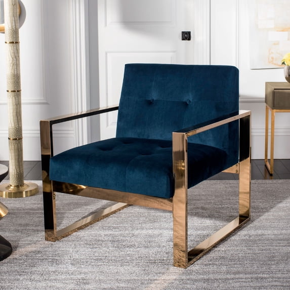 SAFAVIEH Vasco Modern Glam Cushioned Accent Chair, Navy