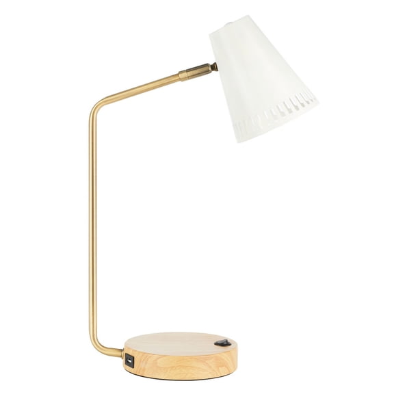 SAFAVIEH Veda Contemporary Chic Table Lamp with USB Port, Gold/White