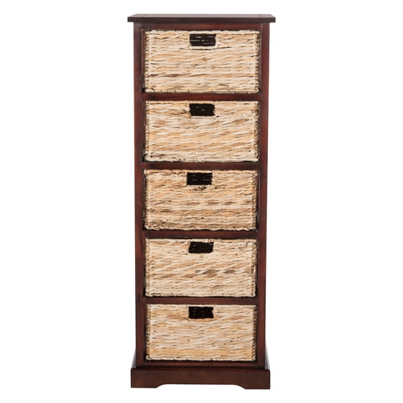 SAFAVIEH Vedette Country Nautical 5 Wicker Basket Storage Tower, Cherry