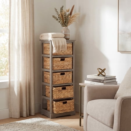 SAFAVIEH Vedette Country Nautical 5 Wicker Basket Storage Tower, Vintage White