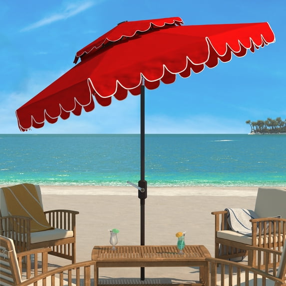 SAFAVIEH Venice 9' Market Crank Double Top Patio Umbrella, Red