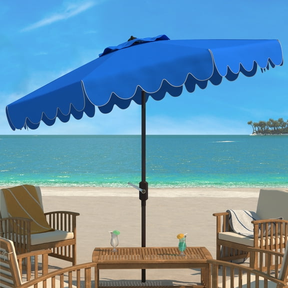 SAFAVIEH Venice 9' Market Crank Tilt Patio Umbrella, Pacific Blue