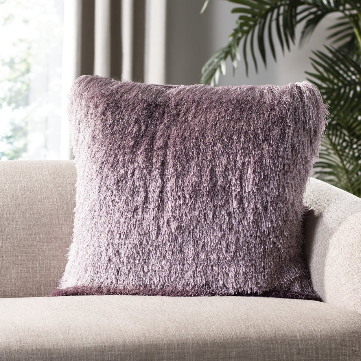 Lilac Shaggy Square Decorative Throw Pillow