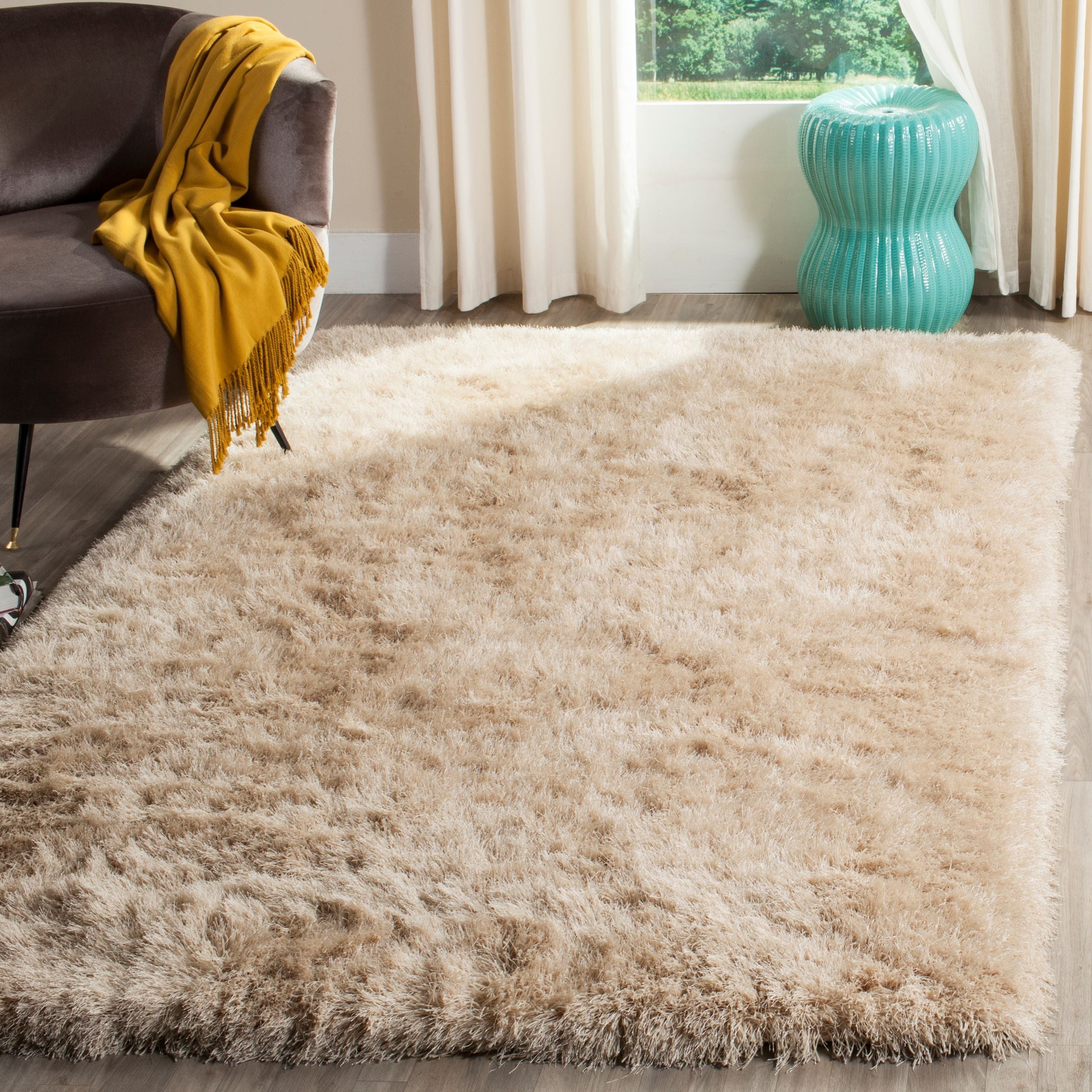 Champagne 6' x 6' Square Hand-Tufted Shag Area Rug