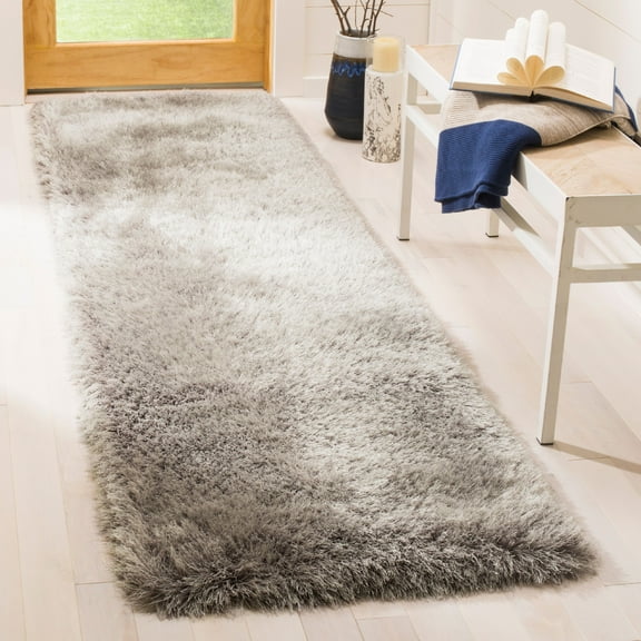 SAFAVIEH Venice Solid Shag Runner Rug, Silver, 2'3" x 6'