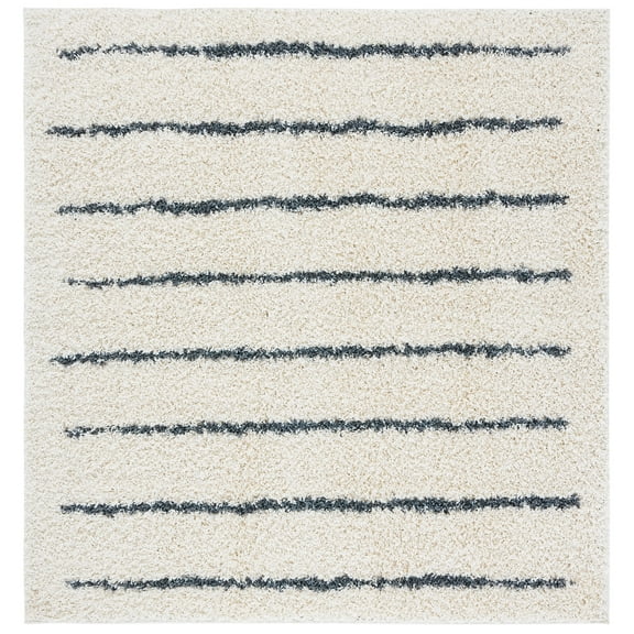 SAFAVIEH Venus Anuki Striped Shag Area Rug, 2'7" x 2'7" Square, Ivory/Dark Grey