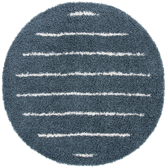 SAFAVIEH Venus Anuki Striped Shag Area Rug, 5'3" x 5'3" Round, Dark Grey/Ivory