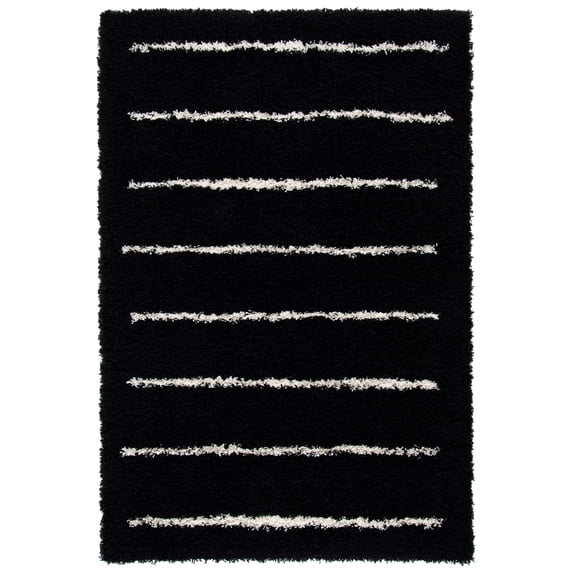 SAFAVIEH Venus Anuki Striped Shag Area Rug, 5'3" x 7'6", Black/Ivory