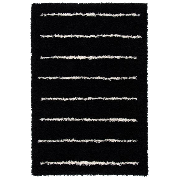SAFAVIEH Venus Anuki Striped Shag Area Rug, 5'3" x 7'6", Black/Ivory