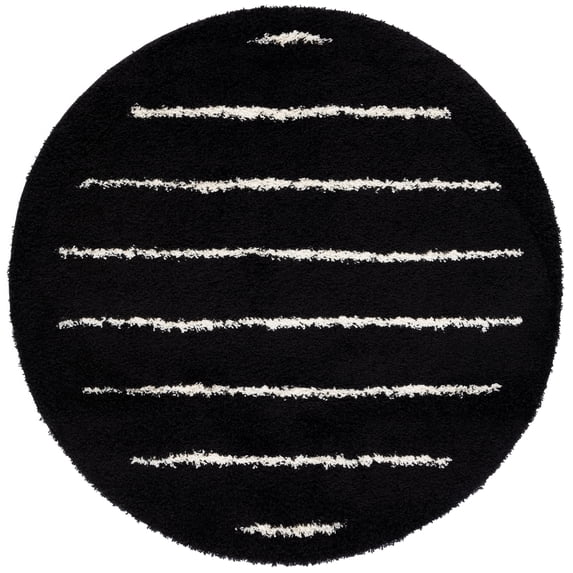 SAFAVIEH Venus Anuki Striped Shag Area Rug, 6'7" x 6'7" Round, Black/Ivory