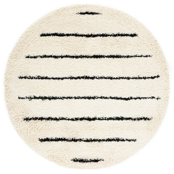 SAFAVIEH Venus Anuki Striped Shag Area Rug, 6'7" x 6'7" Round, Ivory/Black