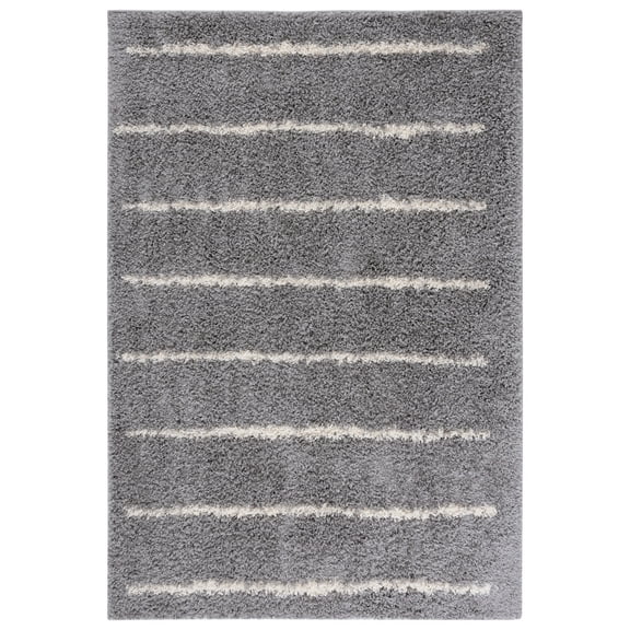 SAFAVIEH Venus Anuki Striped Shag Area Rug, 6'7" x 6'7" Square, Grey/Ivory