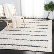 SAFAVIEH Venus Anuki Striped Shag Area Rug, Ivory/Dark Grey, 5'3" x 7'6"