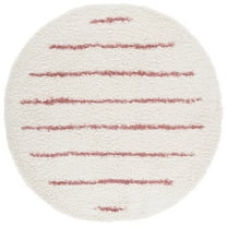 SAFAVIEH Venus Anuki Striped Shag Area Rug, Ivory/Pink, 6'7" x 6'7" Round