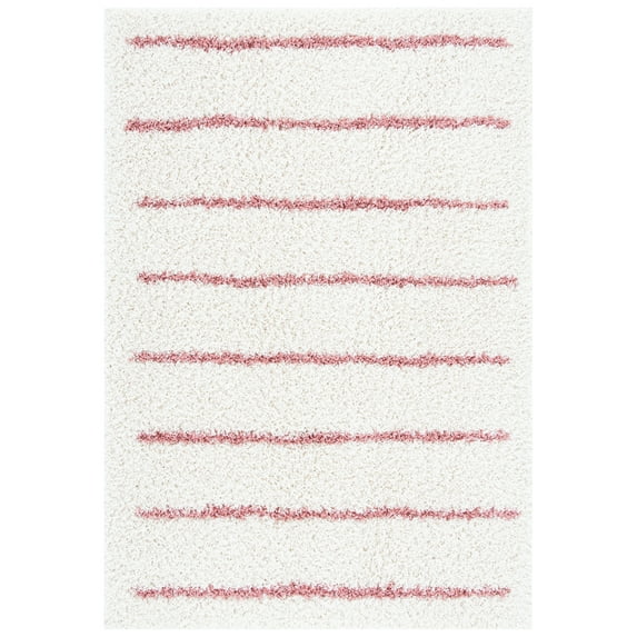 SAFAVIEH Venus Anuki Striped Shag Area Rug, Ivory/Pink, 6'7" x 6'7" Square