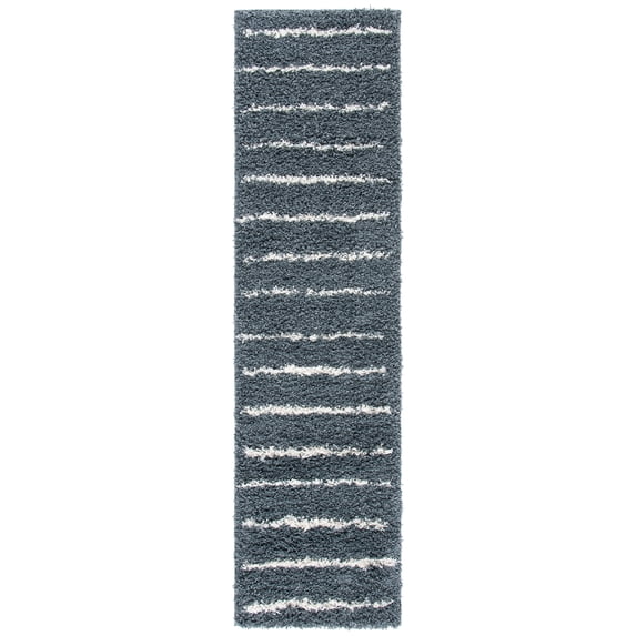 SAFAVIEH Venus Anuki Striped Shag Runner Rug, Dark Grey/Ivory, 2'2" x 12'