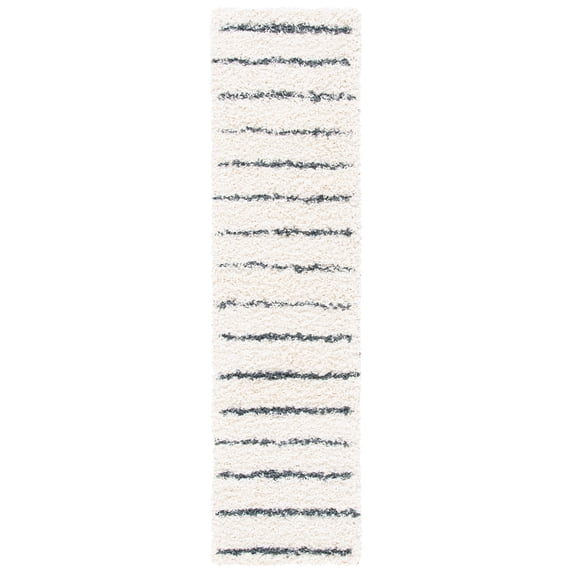 SAFAVIEH Venus Anuki Striped Shag Runner Rug, Ivory/Dark Grey, 2'2" x 10'