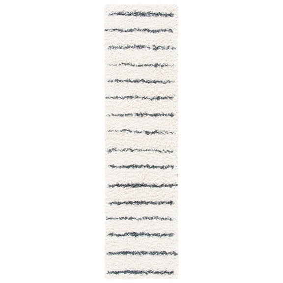 SAFAVIEH Venus Anuki Striped Shag Runner Rug, Ivory/Dark Grey, 2'2" x 14'