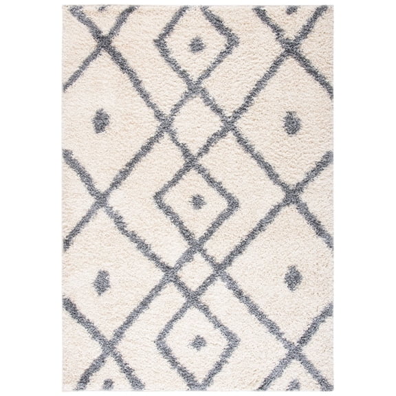 SAFAVIEH Venus Avaline Abstract Geometric Shag Area Rug, Ivory/Grey, 6'7" x 6'7" Round