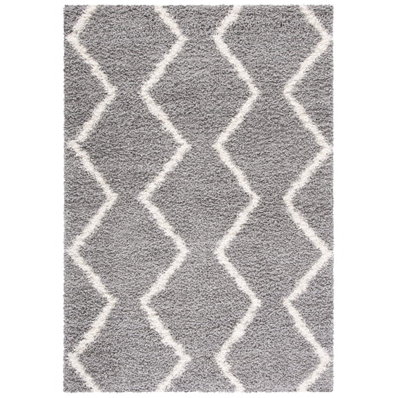 SAFAVIEH Venus Carleen Chevron Shag Area Rug, 5'3" x 7'6", Grey/Ivory