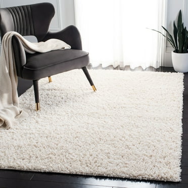 SAFAVIEH Venus Elijah Solid Plush Shag Area Rug, Ivory, 5'3" x 7'6"