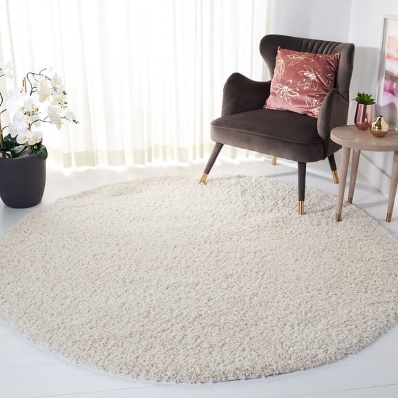 SAFAVIEH Venus Elijah Solid Plush Shag Area Rug, Ivory, 6'7" x 6'7" Round