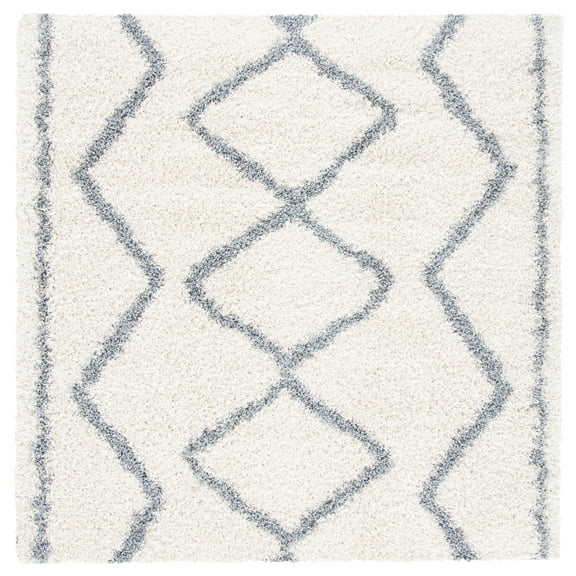 SAFAVIEH Venus Jonah Abstract Geometric Shag Area Rug, Ivory/Grey, 6'7" x 6'7" Square